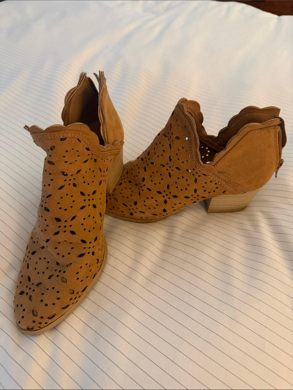 Women’s Tan Cutout Suede Ankle Booties